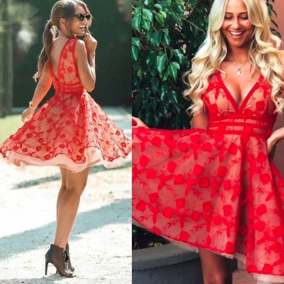 NWT Nadine Merabi Red Lola Lace Mini Dress Size S/M/4 - Picture 13 of 16